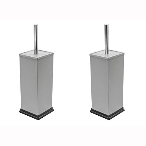 Harbour Housewares Matte Grey Square Toilet Brushes and Holders – Set of 2 Stainless Bathroom Accessories with Enclosed Design – Rust-Resistant, Compact and Hygienic Cleaning Solution for Modern Homes