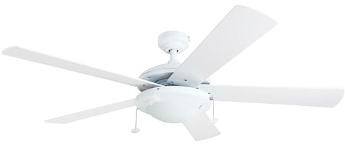 Prominence Home Bolivar 80101-01 Ventilateur de plafond moderne à LED de 132 cm avec lumière, chaîne de tirage, double options de montage, lames à double finition, moteur réversible (blanc)