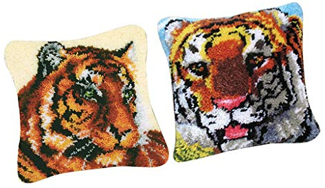 Tubayia 2 Satz Tiger Muster Knüpfkissen Kissenbezug Latch Hook Kit für Kreuzstich DIY Handwerk