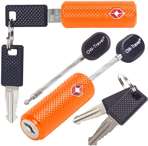 OW-Travel TSA Approved Luggage Locks Suitcase Locks with Keys (2 Pack Orange) Flexible Cable Travel Padlock Bag Small Padlock. Luggage Padlocks for Suitcases. Mini Wire TSA Suitcase Padlocks with Keys