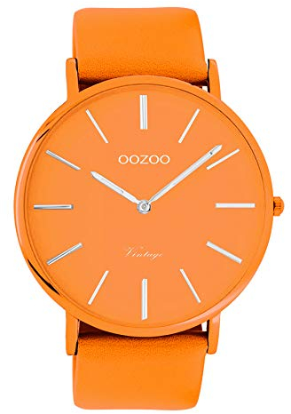 Oozoo Vintage Herrenuhr Colors of The Summer mit Lederband Flach 44 MM Orange C9880