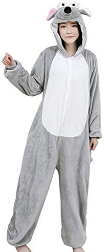 Lazutom Adult Mouse Animal Onesie Flannel Pajamas Cartoon Sleepwear Animal Halloween Cosplay Costume (L (Height 5'6-5'10), Grey)