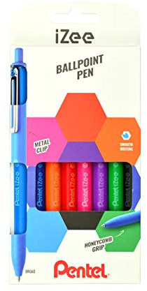Pentel BX470-8 Kugelschreiber IZee, Druckmechanik, Metallclip, 0, 5 mm Strichstärke, 8er Set Sortiert