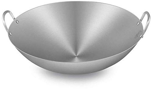 Wok Acero Inoxidable Grueso Binaural Fondo Redondo Hogar Comercial Sartén Antiadherente Estufa De Gas Sin Recubrimiento,50cm