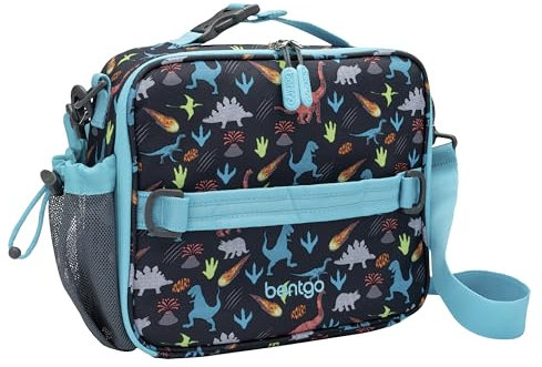 Bentgo Kids Prints Lunch Bag - Double Insulated, Durable, Water-Resistant Fabric with Interior and Exterior Zippered Pockets and External Bottle Holder- Ideal for Children of All Ages (Dinosaur)