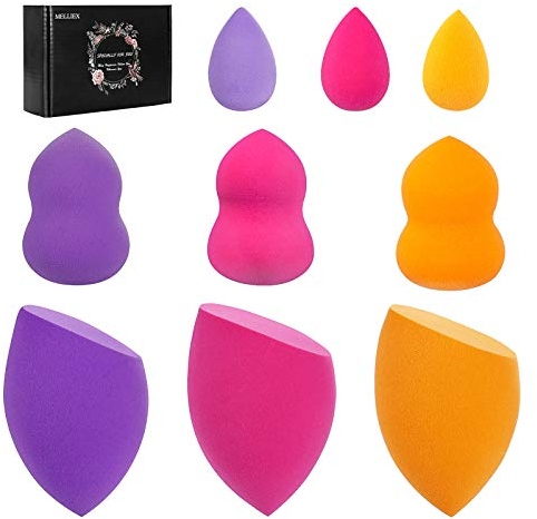 Maquillage Eponges, 9pcs Mélangeur de Beauté Éponges de Fondation pour Les Cosmétiques Liquides/Poudre/Crème. Multicolore Éponges de maquillage