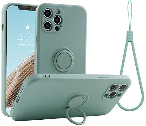 abitku Compatible with iPhone 12 Pro Max Case, Silicone with 360°Ring Kickstand Holder (Support Magnetic Car Mount) Soft Silk Microfiber Cloth Designed for iPhone 12 Pro Max 6.7inch 2020 (Mint)