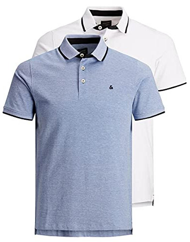 JACK & JONES Herren Jjepaulos 2 Packung Poloshirt - Bright Cobalt/Weiß - S
