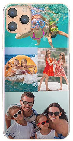 Personalised Phone Case For Apple IPhone 16, 15, 14, Pro, Max, Mini, Plus 13, 12, 11, X, XS, XR, SE, Custom Photo Hard Cover, Personalize with Four Image Collage Layout A, Two Small Centre Images