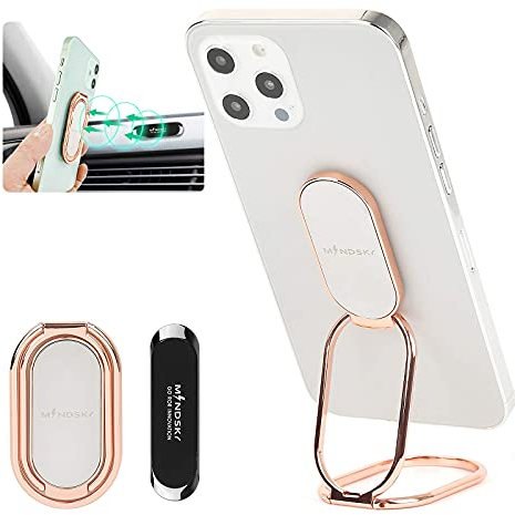 Mindsky Soporte de Anillo Movil, aleacion Zinc, rotación de 360°, Soporte Anillo Compatible con iPhone, iPad, tabletas. (con Soporte magnético para Coche) (Rose Gold)
