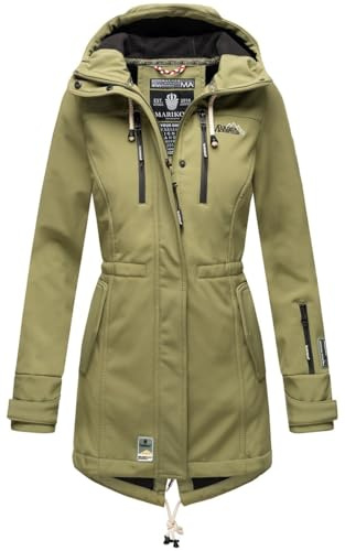 Marikoo Damen Softshelljacke (XS-3XL) mit Kapuze - Wasserabweisend, Fleece innen, Tasche am Arm, Mantel, Warme Jacke Frauen B614