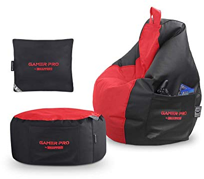 HAPPERS Pack Gamer Rojo: Puff Gamer Pro + Reposapiés + Cojín