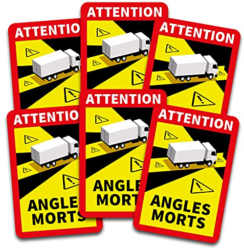 Attention Angles Morts Aufkleber je 25x17cm für Fahrzeuge Pflicht ab 3,5 t in Frankreich Warnung Toter Winkel Sticker selbstklebend uv beständig wetterfest R143 (LKW, 6 Stück)