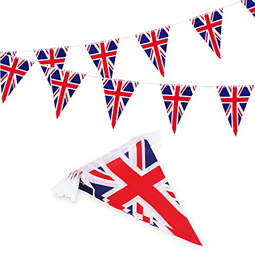Fabric Union Jack Bunting String Flag 8m/26ft Long with 25 Triangular Flags Bunting British Banners Party Decor British UK Patriotic Themed Bunting Banner for National Royal Party Decoration