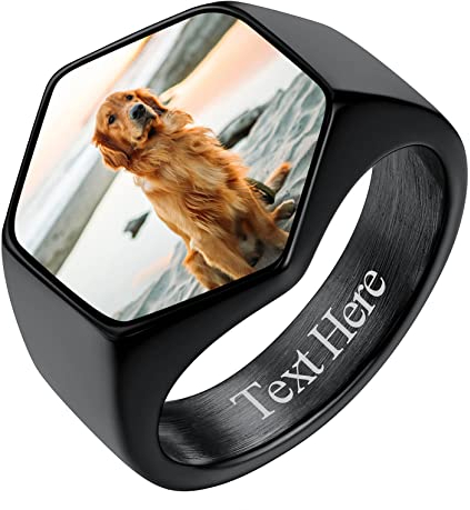 Richsteel Foto für Namen, große, sechseckige Ringe für Freundschaft, Familie, Siegel, glatte und leichte Ringe, verschiedene Größen und Farben, 22(62.1mm)