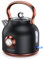 NESSGRAIM Bollitore elettrico retrò da 1.7 L, bollitore da tè in acciaio inox con grande indicatore di temperatura, caldaia ad acqua calda a bollitura rapida con luce a LED, tè, cacao