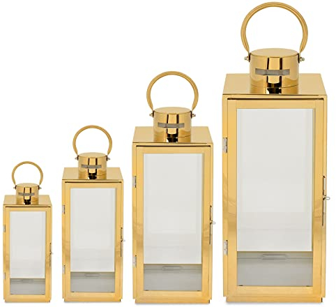 Laterne Gartenlaterne 4 Set Metall Windlicht Laternen Deko Kerzenhalter Kerzenleuchter Kerzenständerr für Innen Außen Outdoor Indoor Wohnzimmer Garten Balkon Gartenbeleuchtung