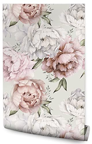 Muralo 10m Vlies Tapete Rolle BLUMEN Pfingstrosen Blätter Pflanzen Natur Wand Tapete Wohnzimmer Schlafzimmer Esszimmer Moderne Wanddeko Wanddekoration