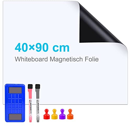 Cieex Whiteboard Magnetisch Folie, 40 * 90cm Selbstklebend Magnettafel Folie, Abwischbare Magnetfolie, Whiteboard Sticker DIY, Wandfolie für glatten Oberflächen für Büro Schule Zuhause Küche