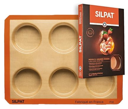 Silpat Moule Gateau 6 Grands Ronds – Parts Individuelles,Cuisson Homogène, Démoulage Facile – Idéal Tartes, Quiches, Mini Pizzas – Silicone Antiadhésif Réutilisable – Qualité Professionnelle