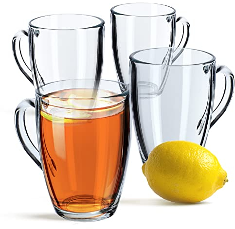KADAX Teegläser 350 ml, Wassergläser mit Henkel, Glastassen, Saftgläser, Gläserset, Gläser für Tee, Kaffee, Wasser, Drink, Eistee, Saft, Trinkgläser, Kaffegläser (4 Stück)