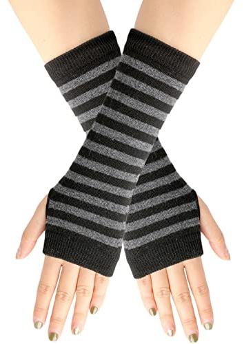 Strickhandschuhe Damen Handgelenk Handschuhe lang Handwärmer Stulpen Fäustlinge Halb Fingerhandschuhe für Handgelenk mit Daumenloch Fingerlose Handschuhe