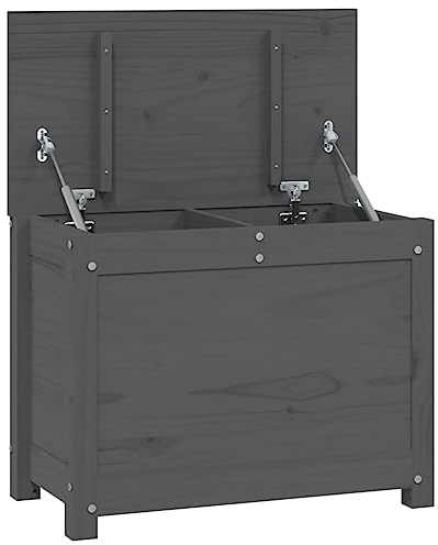 vidaXL Truhe, Aufbewahrungsbox mit viel Stauraum, Aufbewahrungstruhe mit Deckel mit Gasdruckfeder, Werkzeugkasten Holzbox Holztruhe, Grau Massivholz Kiefer