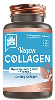 The Good Guru Vegan Collagen – Hyaluronic Acid + Biotin + Vitamin C | 1,240mg Collagen | 90 Capsules | Hair, Skin & Nails Support