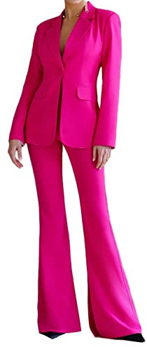 Donna 2 Pezzi Pant Suit Blazer Formale Business Pantaloni Abiti Ufficio Signora Set Vestito Elegante per le Donne Slim Fit, Fucsia, S