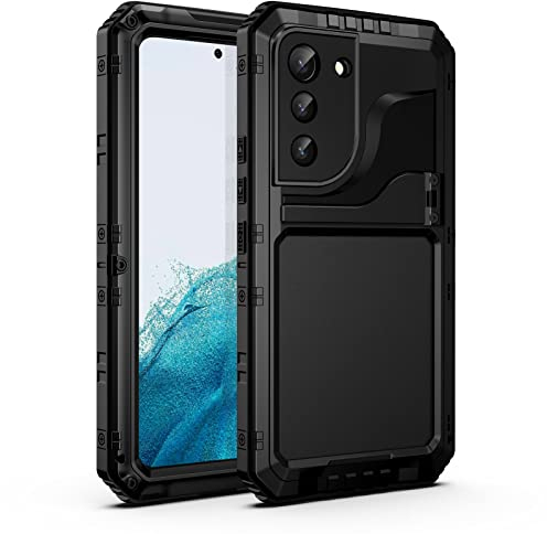 seacosmo Samsung Galaxy S22 Hülle Wasserdicht, Militärstandard Schutzhülle mit integriertem Bildschirmschutz und Ständer Stoßfest Metall Handyhülle für Samsung S22, Schwarz