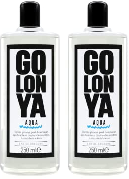 Golonya - AQUA - Lot de 2 Flacons d’Eau de Cologne - Deux Bouteilles de Kolonya 250ml - Rafraîchissant - Intense - Senteur Marine - Parfum unisex qui dure longtemps