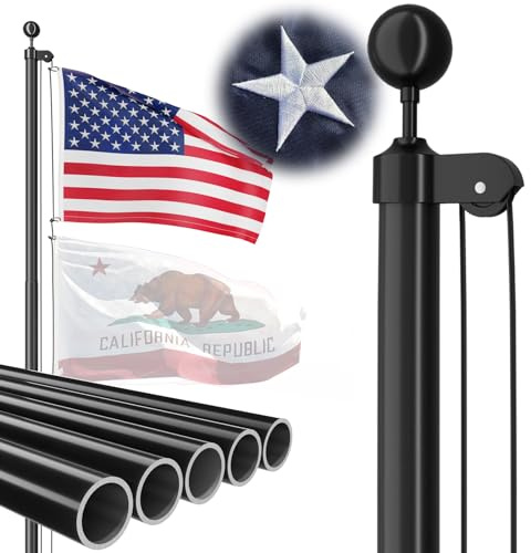 FFILY Heavy Duty 25 FT Flag Pole, Unbending 100MPH Wind Resistance, 95HBW Hard Aerospace Aluminum, In-Ground Flagpole Kit for Outside House