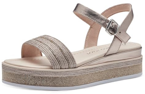 MARCO TOZZI Damen Sandalen mit Keilabsatz Glitzer Vegan, Metallisch (Rose Metallic), 39 EU