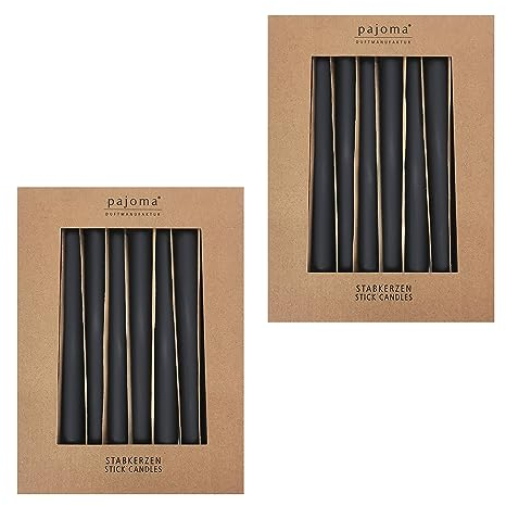 Stabkerzen 20er-Set | Schwarz - Matt| Höhe 25 cm ø 2,2 cm | Brenndauer 7 Stunden - Premium Qualität | einfarbige Spitzenkerzen | pajoma