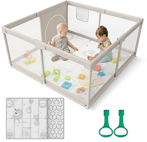 ZEEBABA Baby Laufgitter mit Matte, Zeebaba Laufstall Baby, 120x120cm, Sicher und Geräumig, Laufstall Baby mit Matratze, Atmungsaktives Netzdesign, Laufstall Baby für die Wohnung, Rutschfeste Basis