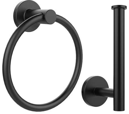 SetSail Towel Holder for Bathroom Wall Matte Black Stainless Steel Bathroom Accessories Set Includes Towel Ring and Toilet Paper Holder, Drill Hole