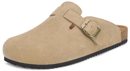 Zoccoli e Sabot Uomo Pantofole Chiuse Donna Ciabatte in Pelle con Comodo Scarpe da Giardino Sandali Ciabatta Traspirante Albicocca 40