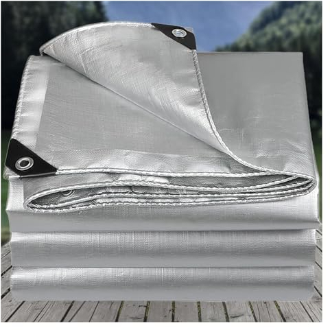 Bootsplane Plane mit Ösen Schutzplane Abdeckfolie Poolplane Holzplane Holzplane Allzweckplane, 0.32mm für Gartenmöbel Holz Trampolin Poll Auto, Anpassbar blais (Color : Silver, Size : 4x8m)
