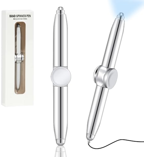 AUAUY 2 Stück Metall Spinning Pen, Fidget Spinner Pen mit LED-Licht, Schreibwerkzeug Praktischer Fidget Pen Beleuchtete Spitze Stift Kugelschreiber für Beleuchtung zum Schreiben im Dunkeln (Silber)