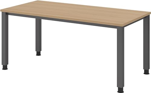 bümö manuell höhenverstellbarer Schreibtisch 160x80 cm in Eiche, Metall-Gestell: Graphit - PC Tisch höhenverstellbar & belastbar bis 140 kg, Büro- und Computertisch