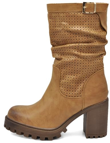 IF FASHION Stivaletti Strivali Tronchetti Aricciati Con Tacco Grosso Plateau Pelle Sintetica Da Donna G675