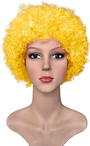 TMK Synthetik Locken Perücke Wig 1Pz Festiv Multipack Gelb für Karneval, Halloween & Cosplay