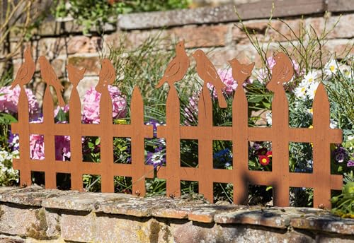 Metall Dekozaun Vögel 50x8x37cm Garten Steckzaun Deko in Rostoptik Beetumrandung Rost Zaun braun