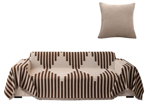 SHANNA Sofa Decke üBerwurf 2-/3-/4-Sitzer, Multifunktionaler Couch üBerwurf, Weicher und Bequemer Tagesdecke Sofa, Gestreifte SofaüBerwurf Decke, Sofaschutzbezug (180 x 300 cm, Gestreiftes Kaffee)
