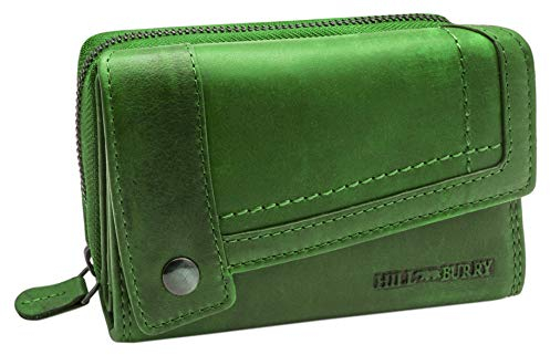 Hill Burry Damen Portemonnaie Leder | Geldbörse mit RFID Schutz | Frauen Portmonee mit vielen Kartenfächern | Geldbeutel mit Münzfach (Grün)
