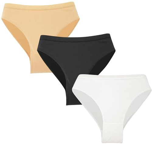 SEAUR Nahtlose Tanzhöschen für Mädchen, Ballett-Gymnastik-Slip, hoher Schnitt, professionelle Ballerina-Unterhose, Schwarz + Nude + Weiß, 15 Jahre