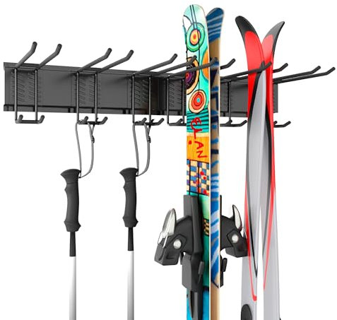 Houseables Skiträger Wandhalterung, Skihalter für Wand, Rack für Garage, Snowboard-Aufbewahrung, Ausrüstungsbügel, Organizer, Greifer, Innen, Geschäft 5 Paar, 122,5 kg Kapazität, 81,3 x 10,2 cm, Stahl