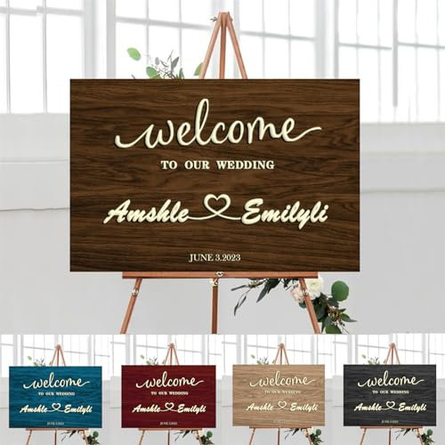 Panneau « Welcome To Our Wedding » personnalisé avec nom de couple, date de mariage, plaque en bois rustique pour cérémonie de mariage, réception, panneau pour entrée de mariage, panneau souvenir pour