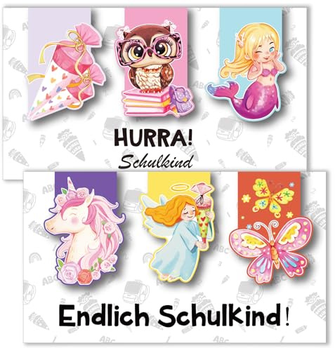 DPKOW 6 Stk 2026 Schulkind Lesezeichen Mädchen, Schulanfang Geschenke für Mädchen Schultüte Einhorn Meerjungfrau Lesezeichen Schutzengel Eule Schmetterling EinschulungMädchen Geschenk