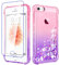 Pilaru for iPhone SE 2016 & 5 / 5S Case Clear Liquid Heart Lovely Glitter Soft TPU Cover Transparent Girly Protective Phone Case for iPhone SE (1rd Gen) 4.0-inch,Pink/Purple